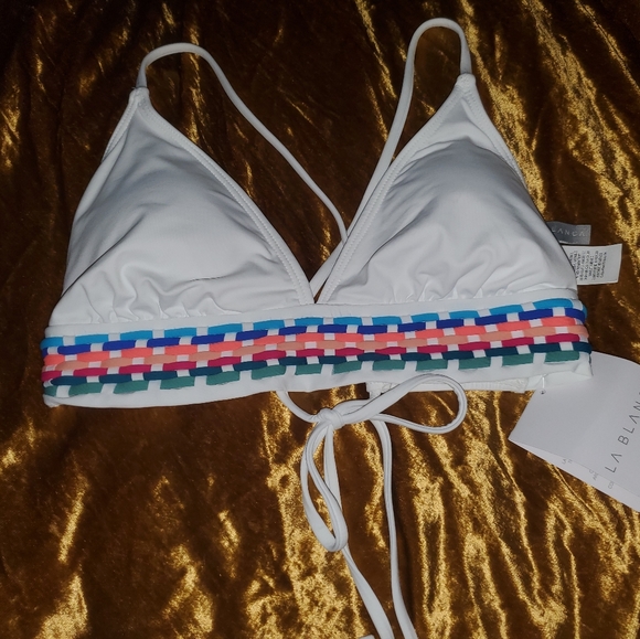 La Blanca Macrame Solids Tie Back Halter Bra Swim Top - Picture 1 of 11